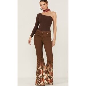 Ranch Dress'n Womens Brown Southwest Print High Rise Super Flare Jeans Size 8